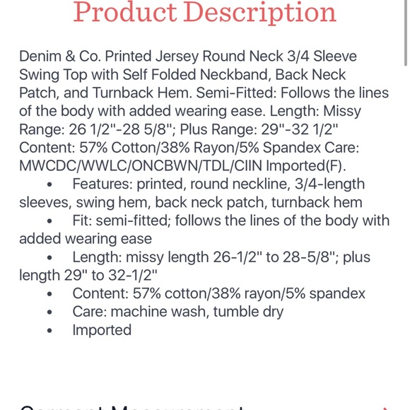 Denim & Co. printed jersey round-neck 3/4 sleeve swing top - Picture 9 of 10